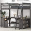 Lit mezzanine double avec bureau en U, tiroirs et tablettes de rangement