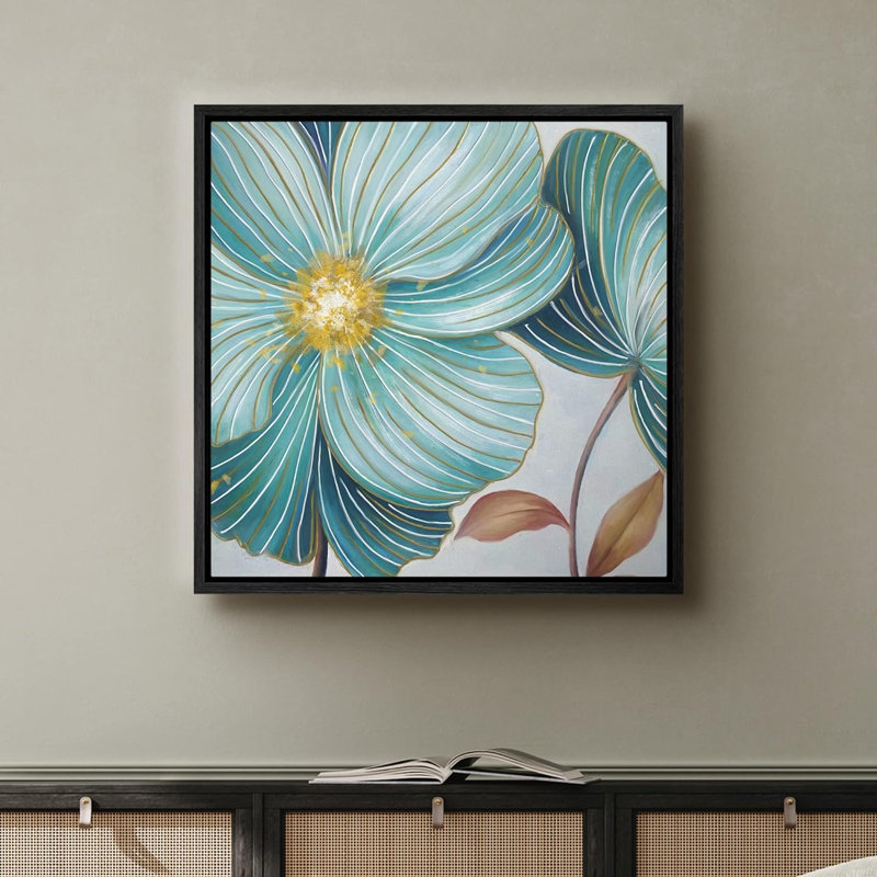 Duo de fleurs bleu sarcelle avec stigmatisation jaune, plantes florales, aquarelle, art moderne, rustique, gros plan, pastel