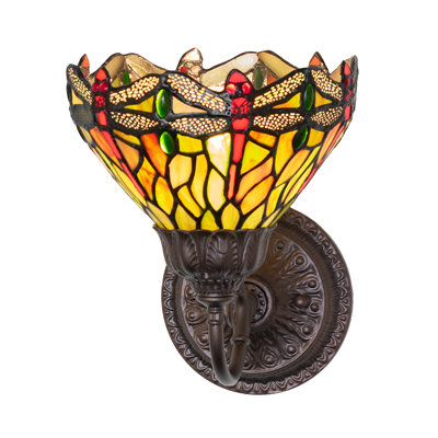 7" Wide Tiffany Hanginghead Dragonfly Wall Sconce