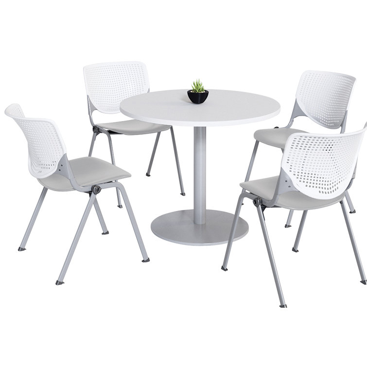 Mode Round Breakroom Table Set With 4 Kool Stacking Chairs
