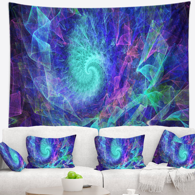 Tapisserie kaléidoscope en spirale abstract blue, H 32 po x l 39 po