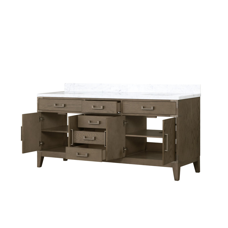 Laurel 72 in W x 22 in D Double Bath Vanity Top, Gray Oak, White Carrara Marble