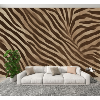 Peel and Stick Wallpaper Brown Beige Zebra Stripe Fashion Leopard print Wall Murals 100"H x 144"W Removable PVC Wall Paper Self-Adhesive Wall Decor for Bedroom Living Room Home Office