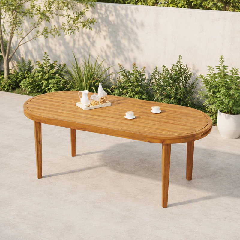 Table de salle à manger ovale d'extérieur en bois d'acacia de 178 cm (70 po), avec plateau à lattes, surface résistante aux intempéries, finition teck
