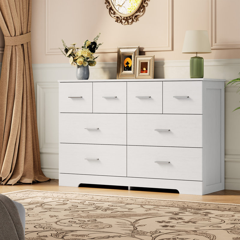 Commode 8 tiroirs pour chambre à coucher, meuble télé avec commode en bois moderne, rangement en bois pour vestibule, vestibule, salon, chambre à coucher, brun