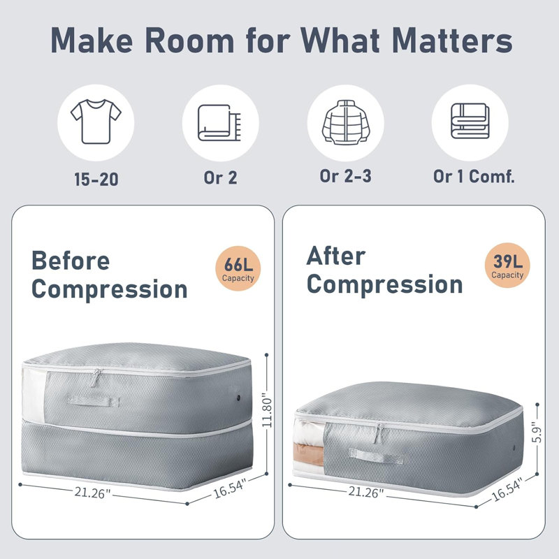 Compression Storage Bags 6-Pack - Large Capacity Space Saving Vacuum Bags For Blankets, Comforters, Bedding & Seasonal Clothes With Clear Window & Handles