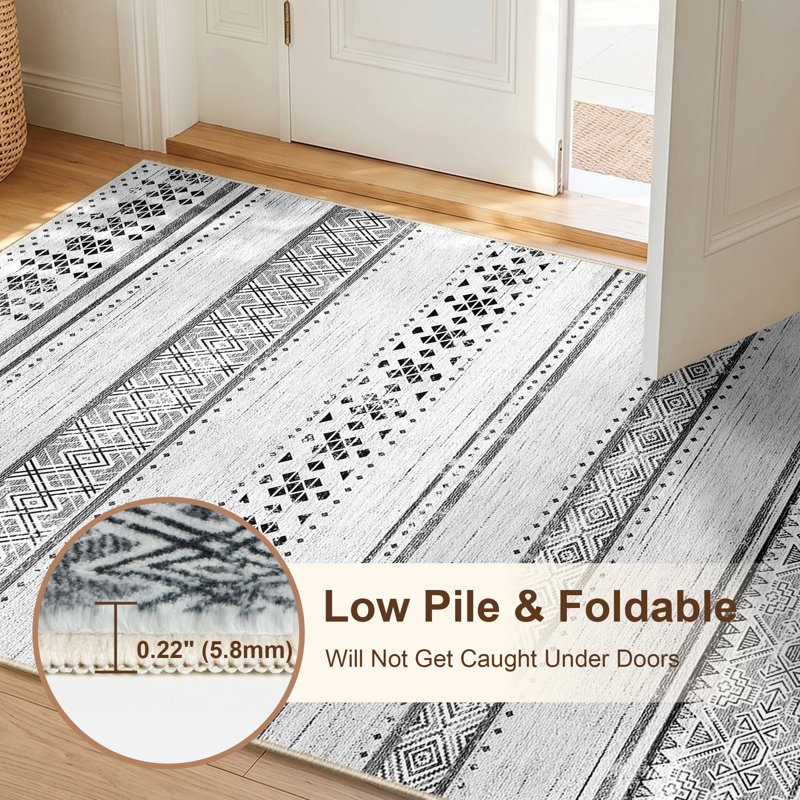 Tapis antidérapant à motif géométrique, tapis de polyester doux lavable à la machine pour la décoration intérieure, Greyblack