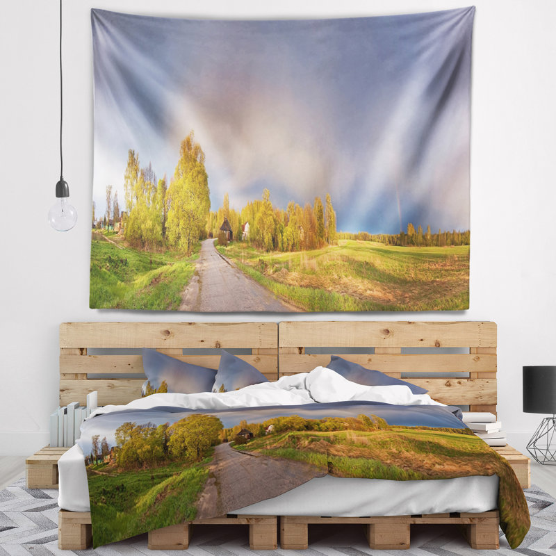 Tapisserie «Green Field Under Rainbow Sky», H 32 po x l 39 po