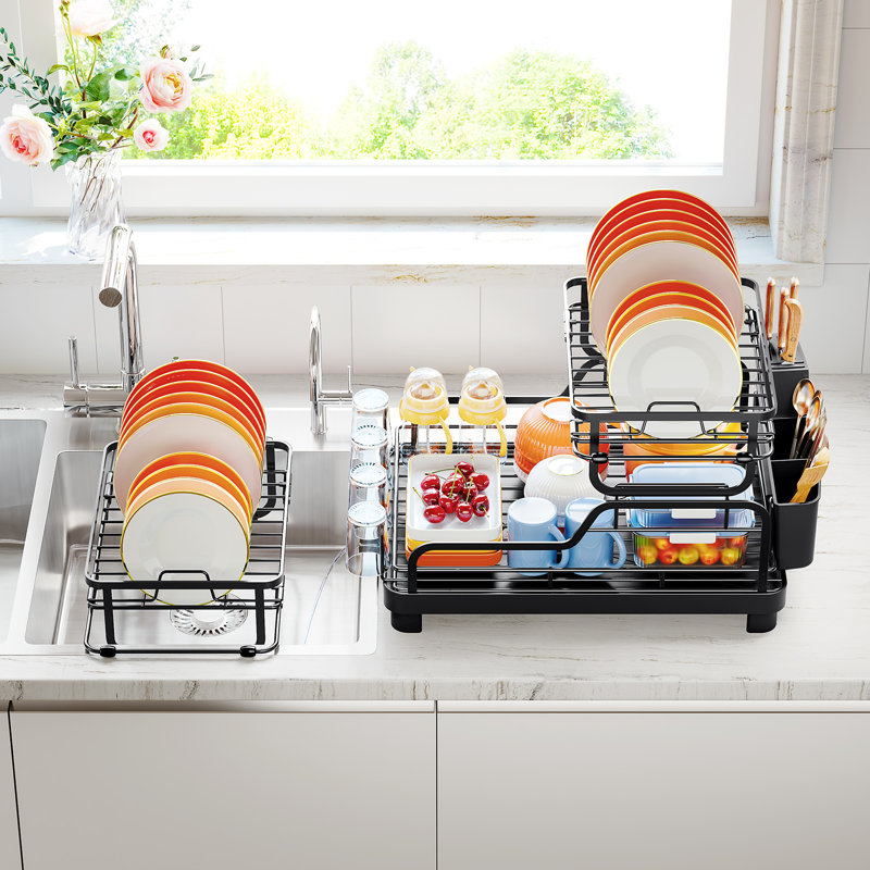 2-Tier Dish Drying Rack,Metal Kitchen Dish Rack,Plate Rack,Extra Large Capacity Dish Drainer,Stainless Steel Dish Rack
