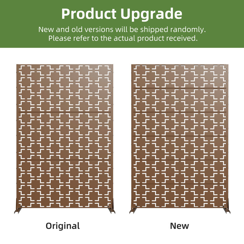 6 ft. H x 4 ft. W Metal Privacy Screen Fence Panel Square Pattern, Brown