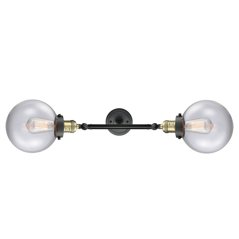 Éclairage de salle de bain à intensité variable 2 lumières Clementina, Laiton antique noir, Transparent