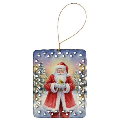 Yellowhammer with Santa Claus Porcelain Ornament