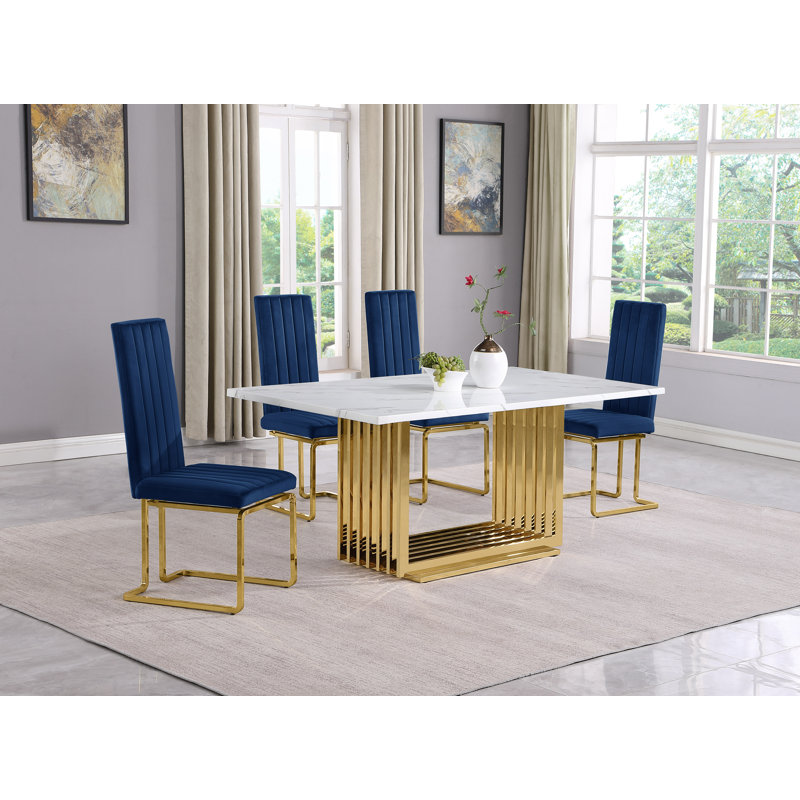 Ensemble de salle à manger Gagner, 5, Navy/Gold, Or