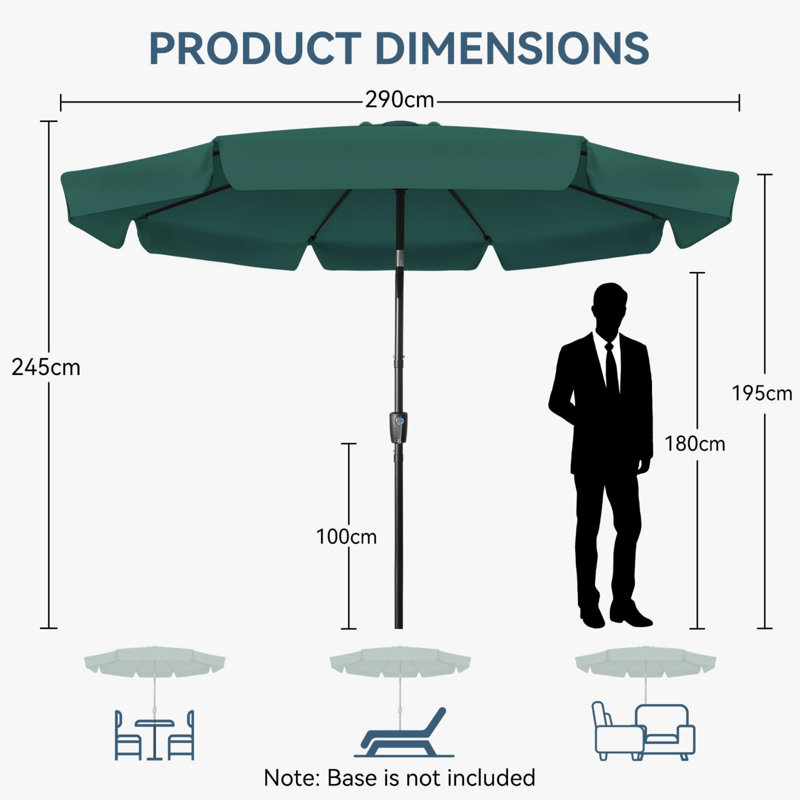 290cm Tilt Beach Parasol, Green
