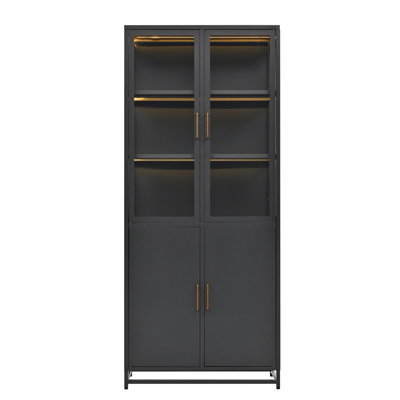 76.75'' Tall Display Cabinet with Glass Doors Steel Curio Cabinet with 3-Sided Glass Pantry Cabinet with Storage