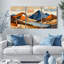 Tableau abstrait sur toile tendue, paysage de montagne géométrique (ensemble de 3)-807341727
