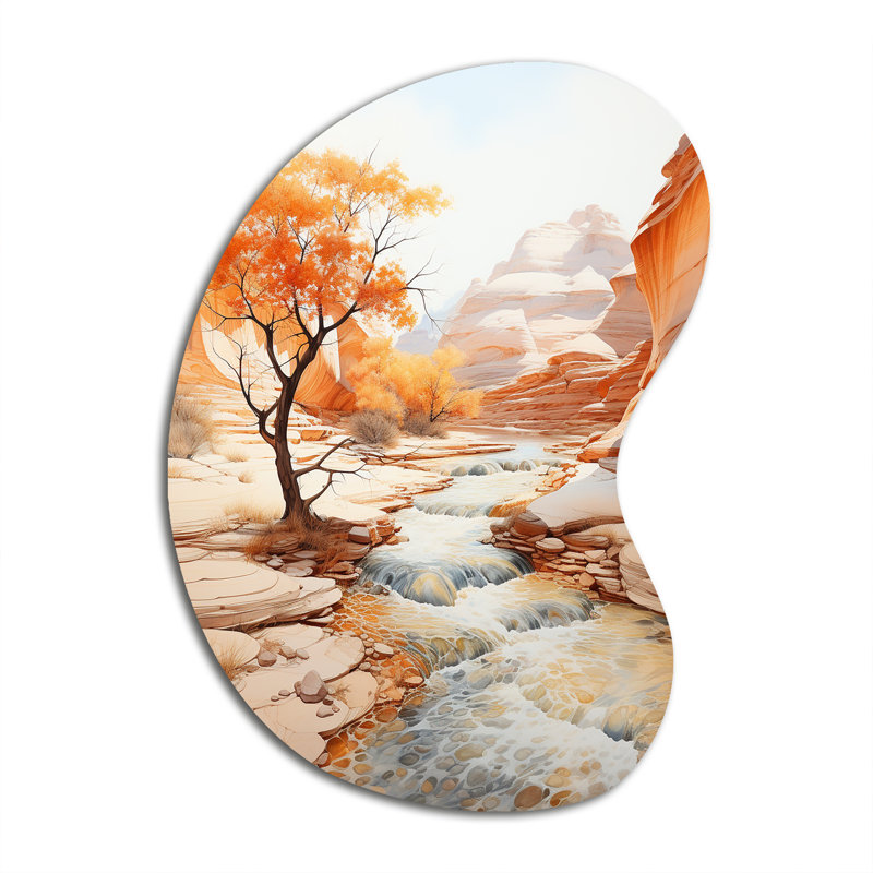 «Beige Peach Canyon Mirage», reproduction d'art asymétrique en métal, H 39 po x l 28 po