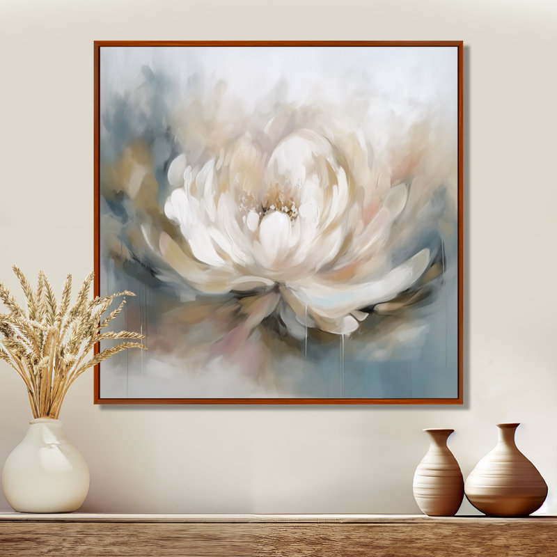 White Lotus Floral Melody, reproduction d'art sur toile, H 16 po x l 16 po, Reproduction avec cadre flottant, Brun