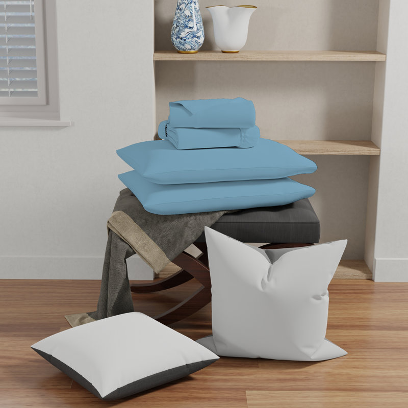  Ensemble de draps en mélange de coton, Ensemble de draps pour grand lit + drap-housse + t, Bleu ciel