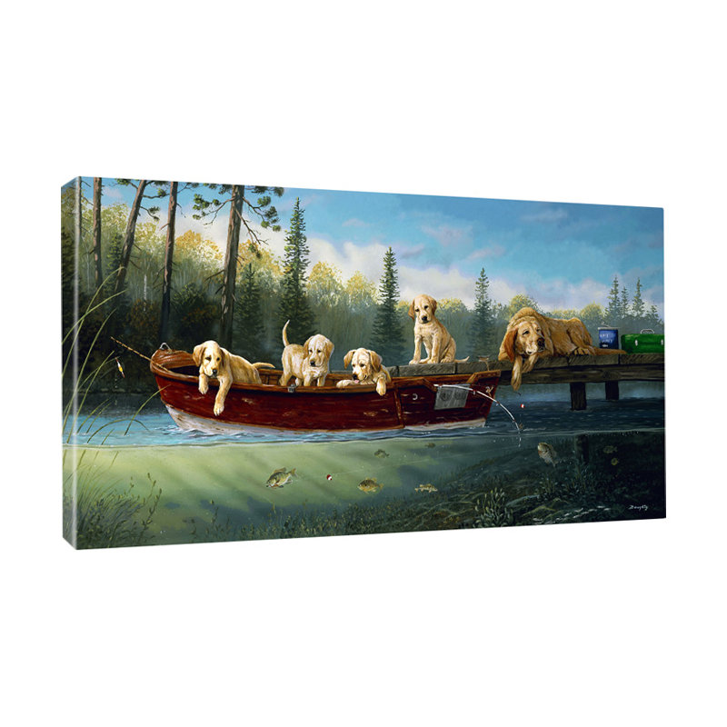 " Fishing Lesson " by Terry Doughty, Black Framed, 20" H x 32" W x 1" D