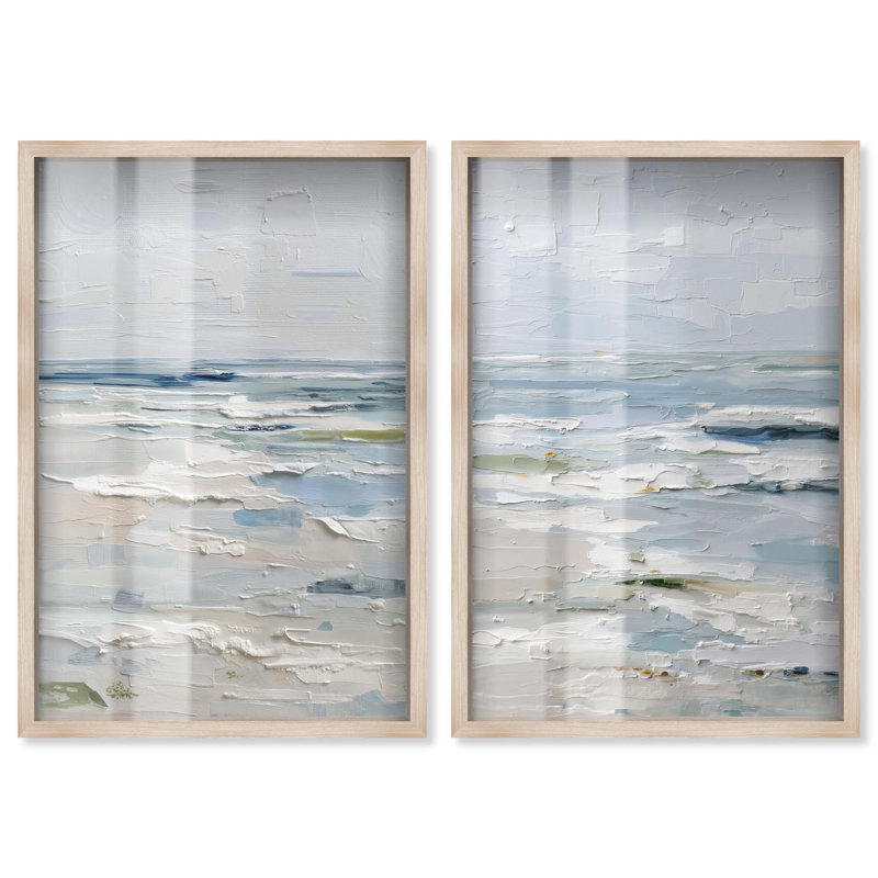 Ensemble de décoration murale bohème « Seaside Strokes » : paire de cadres-boîtes « Coastal » avec impression, dorés, par Art Remedy, cadre noir, 10 x 15