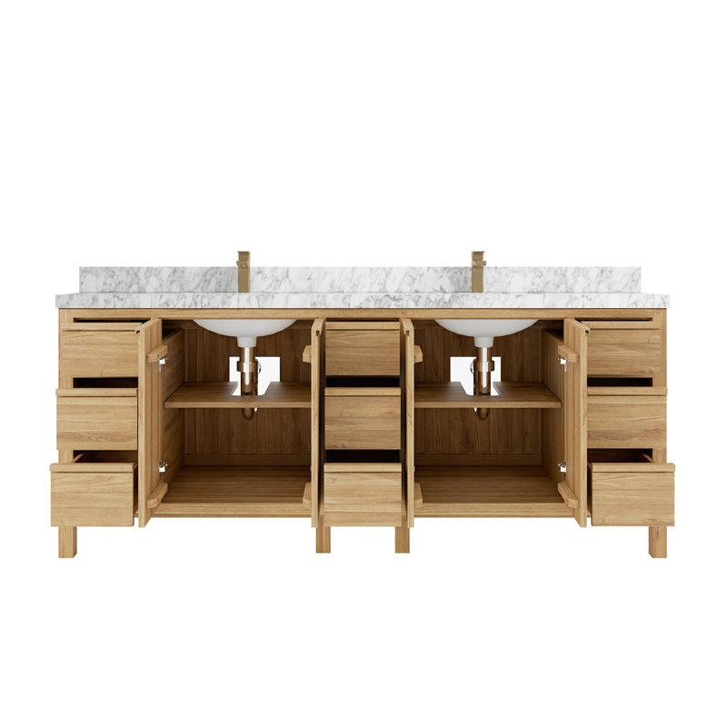 Elizabeth Light Brown Teak Double Bathroom Vanity with White Quartz Top
