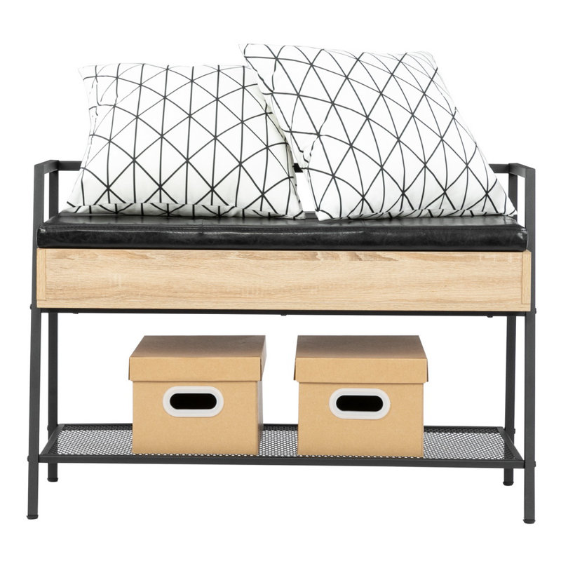 Keiva Faux Leather Upholstered Storage Bench, Black