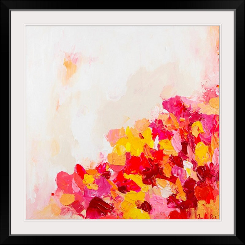 «Buttercup» par Fultonham, reproduction d'art en rouge, rose et jaune, H 20" x l 20" x P 1", Cadre noir