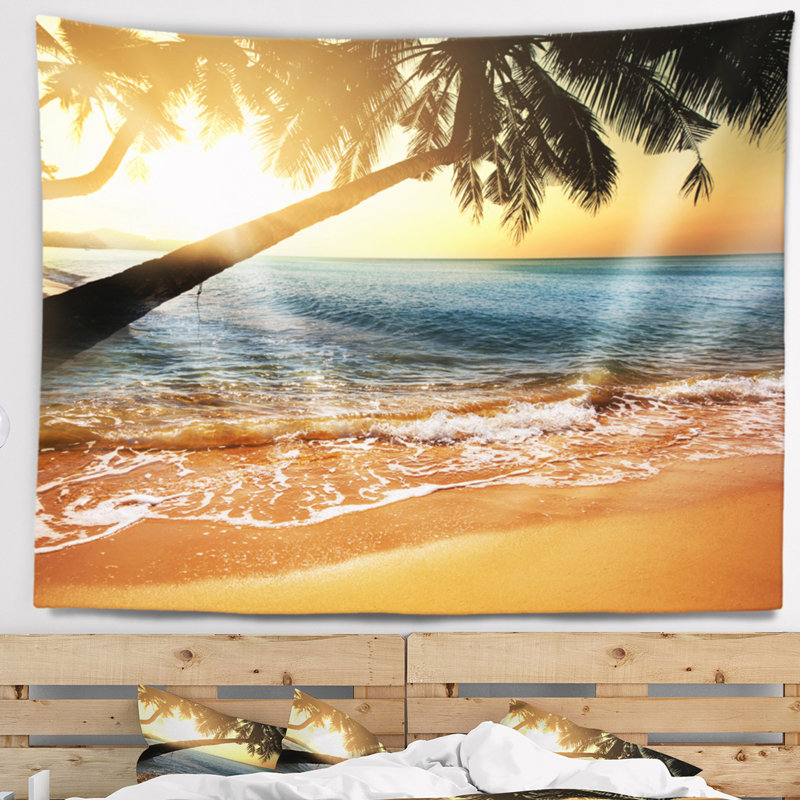 Bord de mer, coucher de soleil sur une plage tropicale, H 32 po x l 39 po