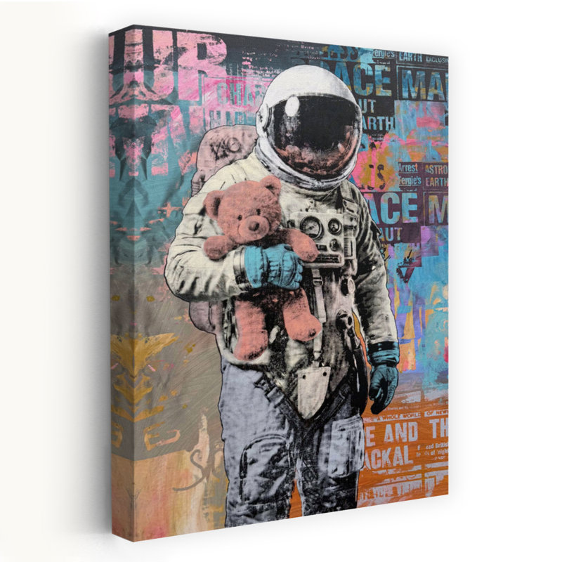 L'ours en peluche de l'astronaute - Affiche murale urbaine contemporaine, H 36 po x l 24 po