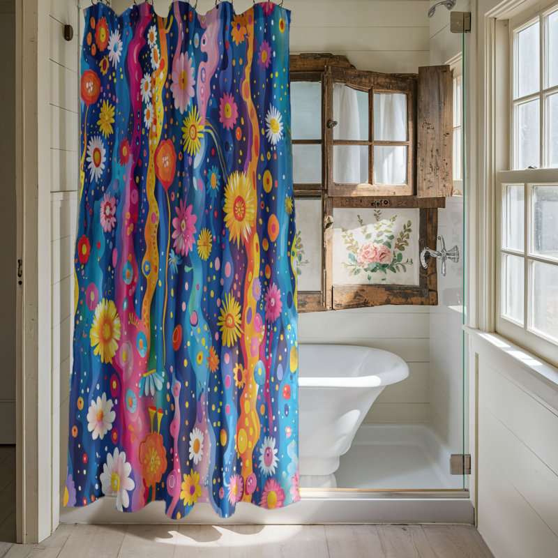 Motif coloré - Rideau de douche haut de gamme, H 74 po x l 71 po