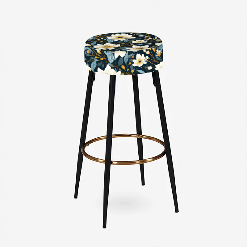 Ensemble de 2 tabourets de bar blancs et noirs à motif floral Magnolias III