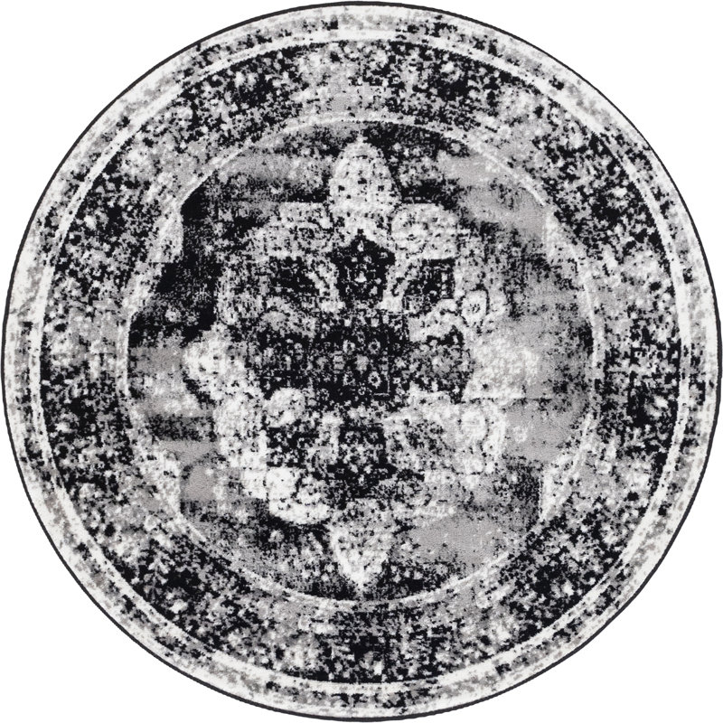 Brandt Oriental Area Rug, Round 5'1", Black 