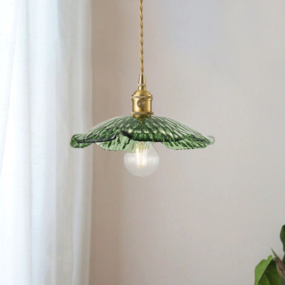 1-Light E26 Base Brass Metal and Glass Dome Pendant Light, Adjustable Height, Dimmable, ETL Listed