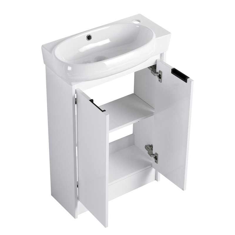 Meuble-lavabo autoportant de 23 po avec lavabo et support de rangement, portes à fermeture douce