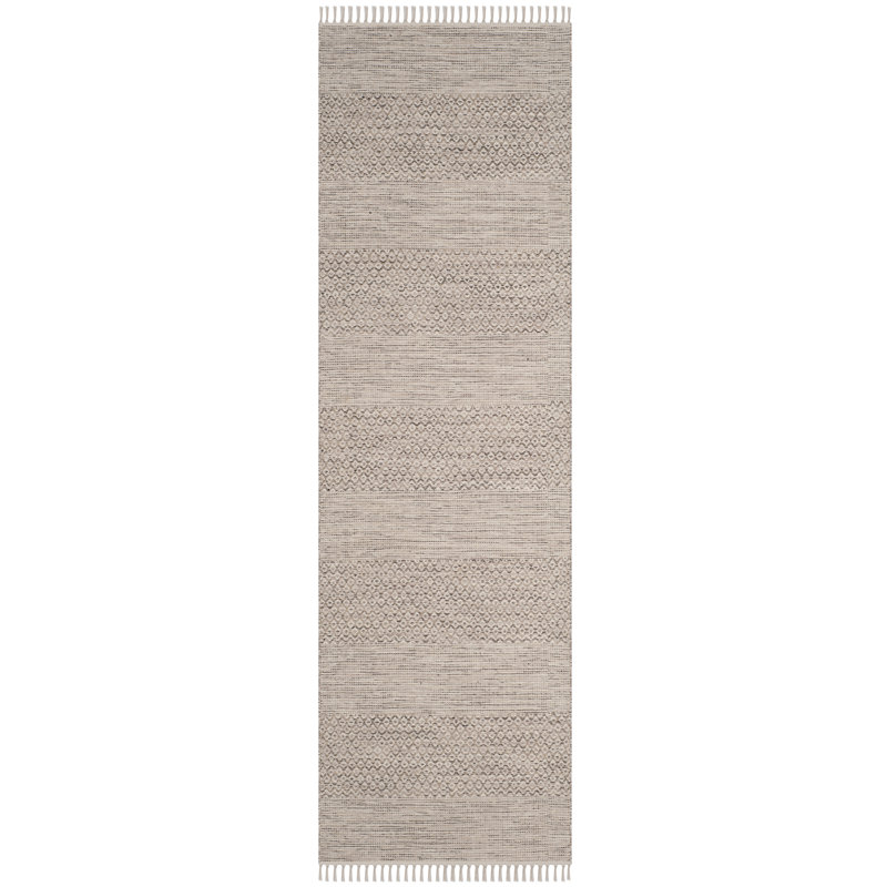 Tapis ivoire / gris acier en coton tissé à plat à la main Bester, Tapis de couloir 2 pi 3 po x 6 pi