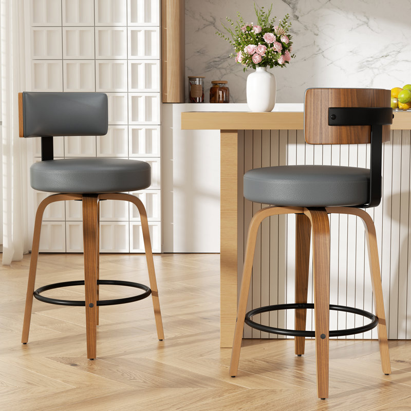 Tabouret de bar pivotant chic en cuir pour un confort et un style ultimes, Gris foncé