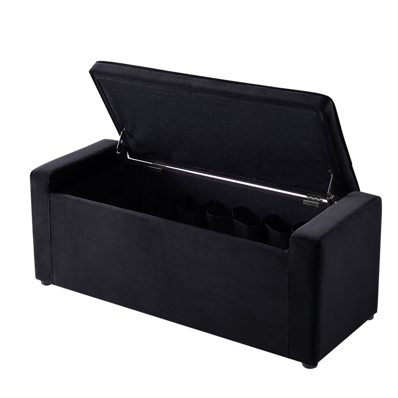 Banc de rangement en velours Fabroni, Noir