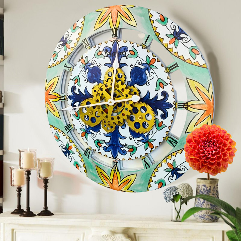 Wall Clock 24" for Living Room Decor with Real moving Gears, Maiori