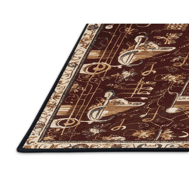 Washable Choral and Symphony Themes Music Area Rug, Square 5'
