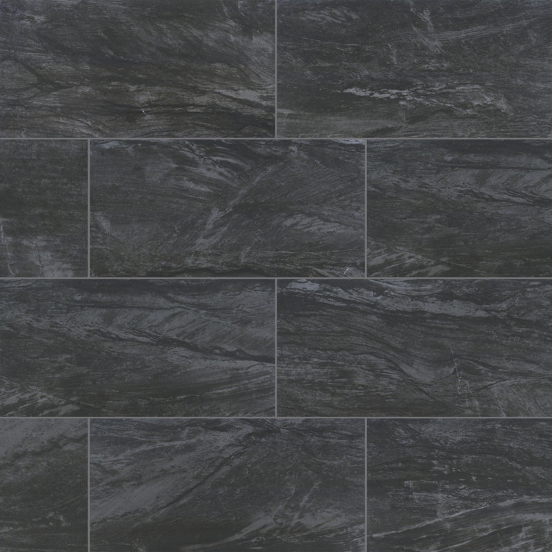 Tuiles de sol et murale Marnix Cinder 12 po x 24 po, aspect pierre, en porcelaine mate, Scorie