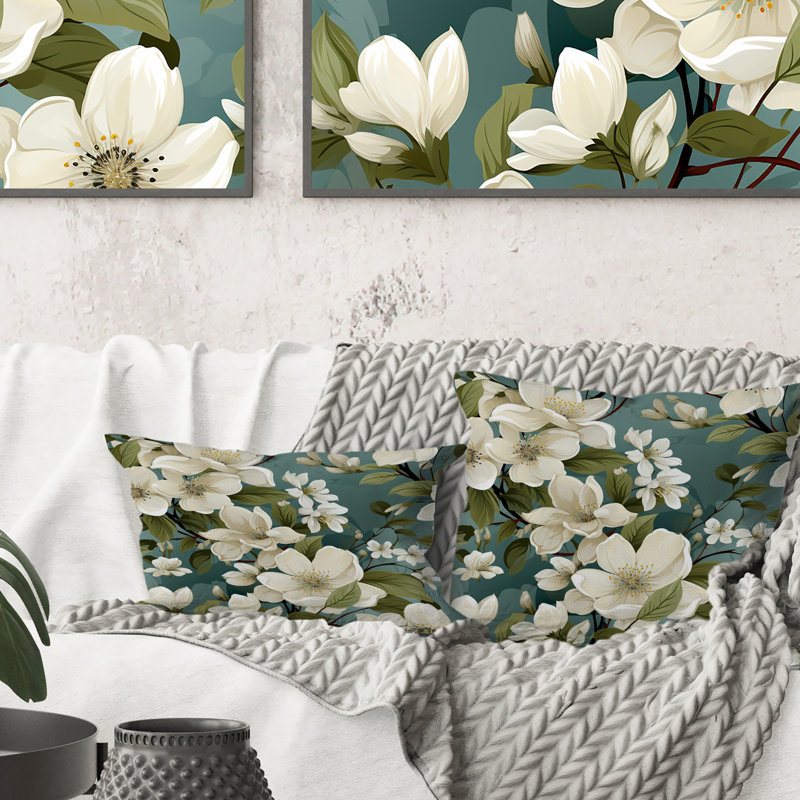 Coussin décoratif à imprimé floral gris et blanc Orchid Lovely III, H 18 po x l 18 po