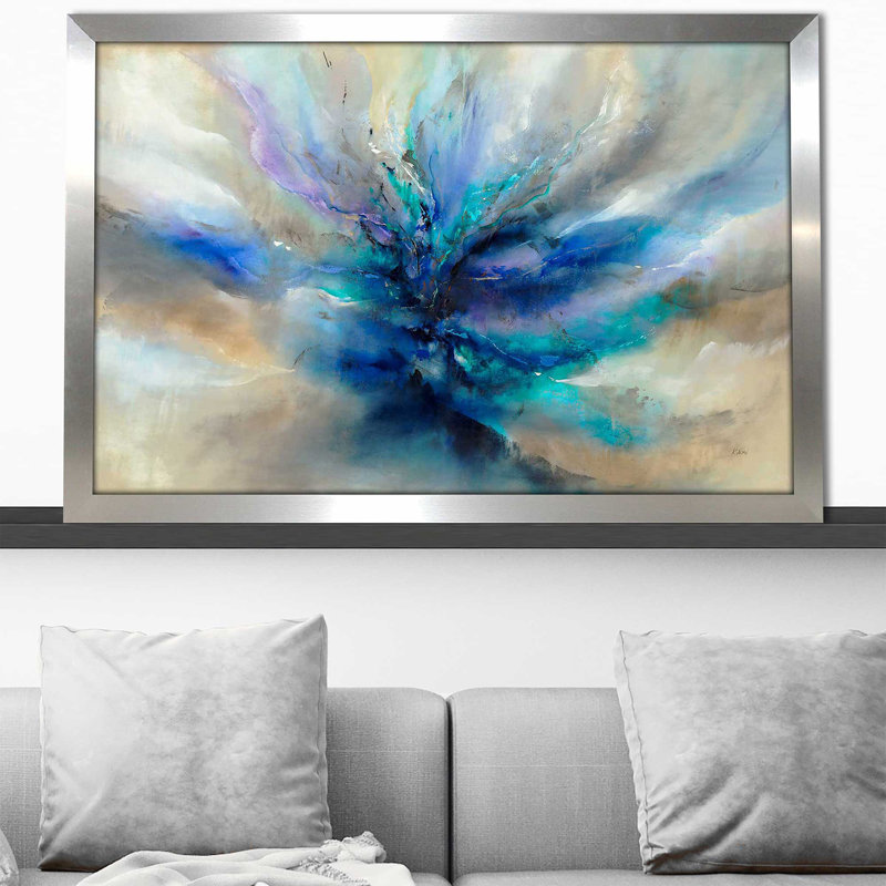 Océan scintillant II - Peinture, Encadrement argenté, H 21,5 po x l 27,5 po x P 0,75 po