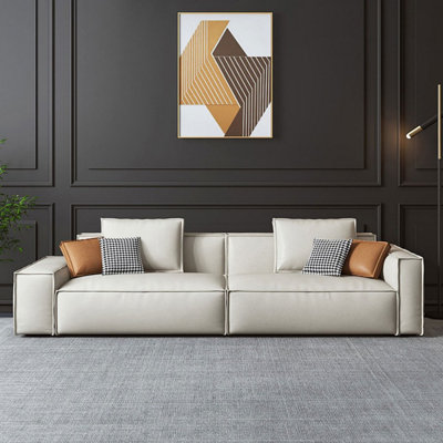 Canapé modulaire en cuir crème blanc cassé