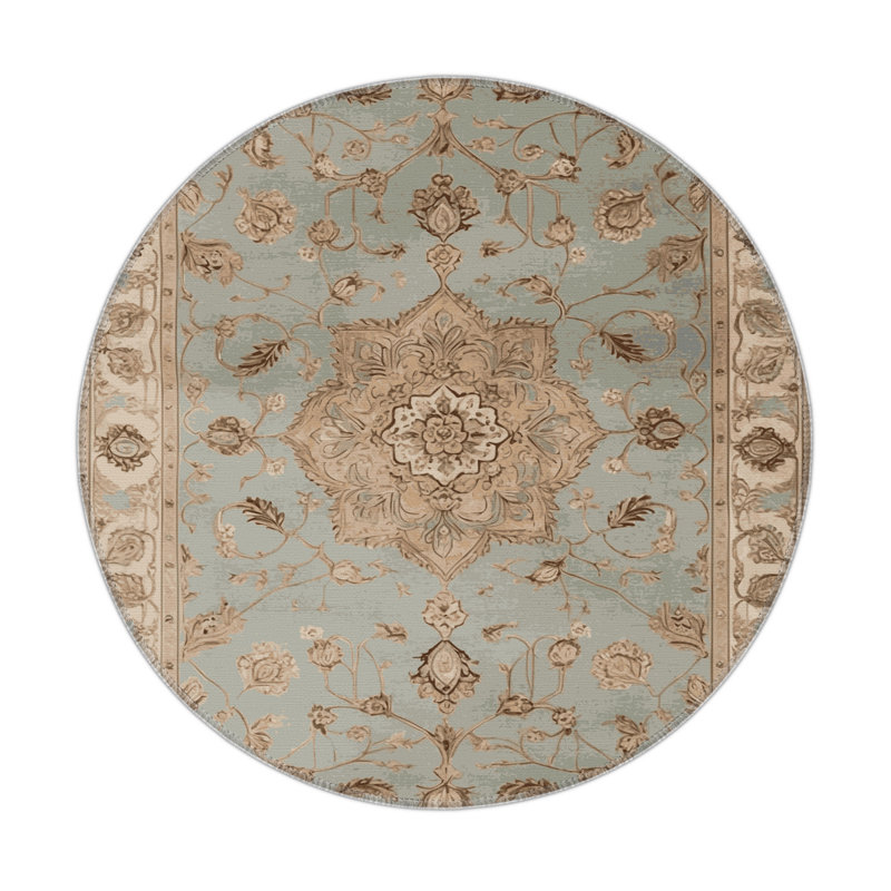 Tabriz Beige Indoor and Outdoor Area Rug, Round 5'