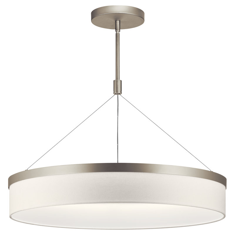 3 - Light Dimmable LED Drum Chandelier, 42.5" H x 26" W x 32" D, Satin Nickel