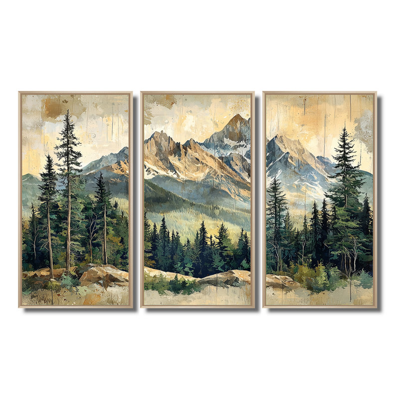 Paysage de montagne en montagne I - Art mural montagnes - ensemble de 3, H 40 po x l 60 po, Érable