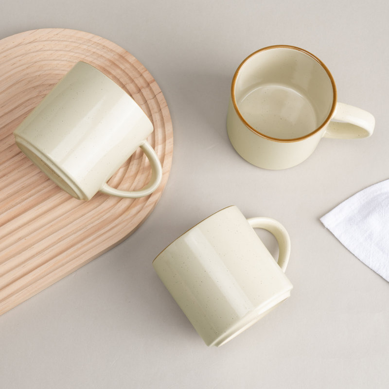  Ensemble de grandes tasses 4 pièces Nebula, Blanc vanille avec rebord brun