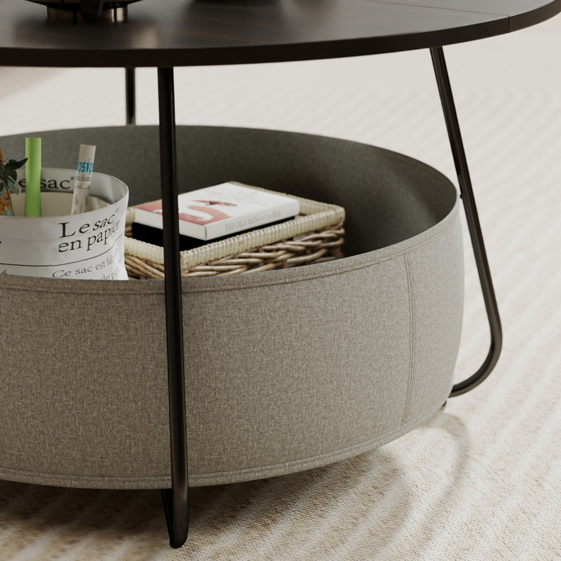Table basse ronde avec panier en tissu Barret, Noir