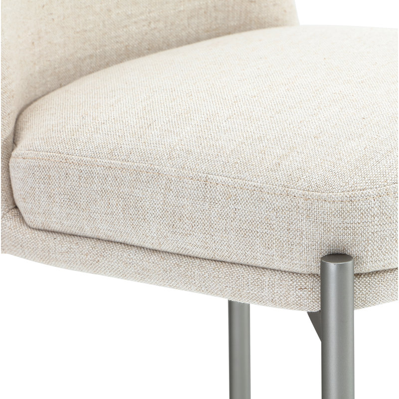 Tabouret de bar Dion en lin naturel clair et métal nickel brossé Dion, Tabouret de comptoir (siège d'une hauteur de 25 p